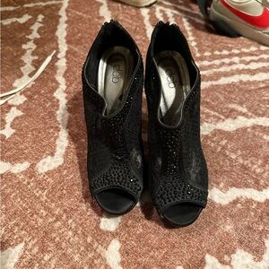 Deb Black Peep-Toe Embellished Booties